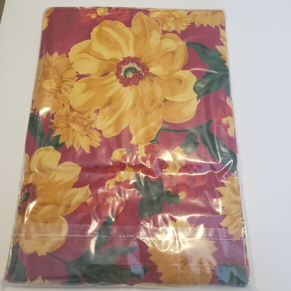 Floral Burgundy Red Glazed 100% Cotton Handloom Tablecloth 52”x70 - Picture 2 of 5